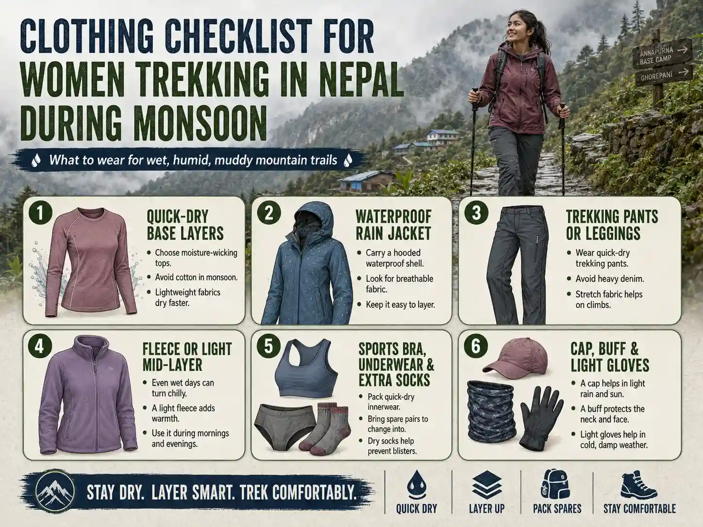 Clothing Checklist for Women Trekking in Nepal During Monsoon