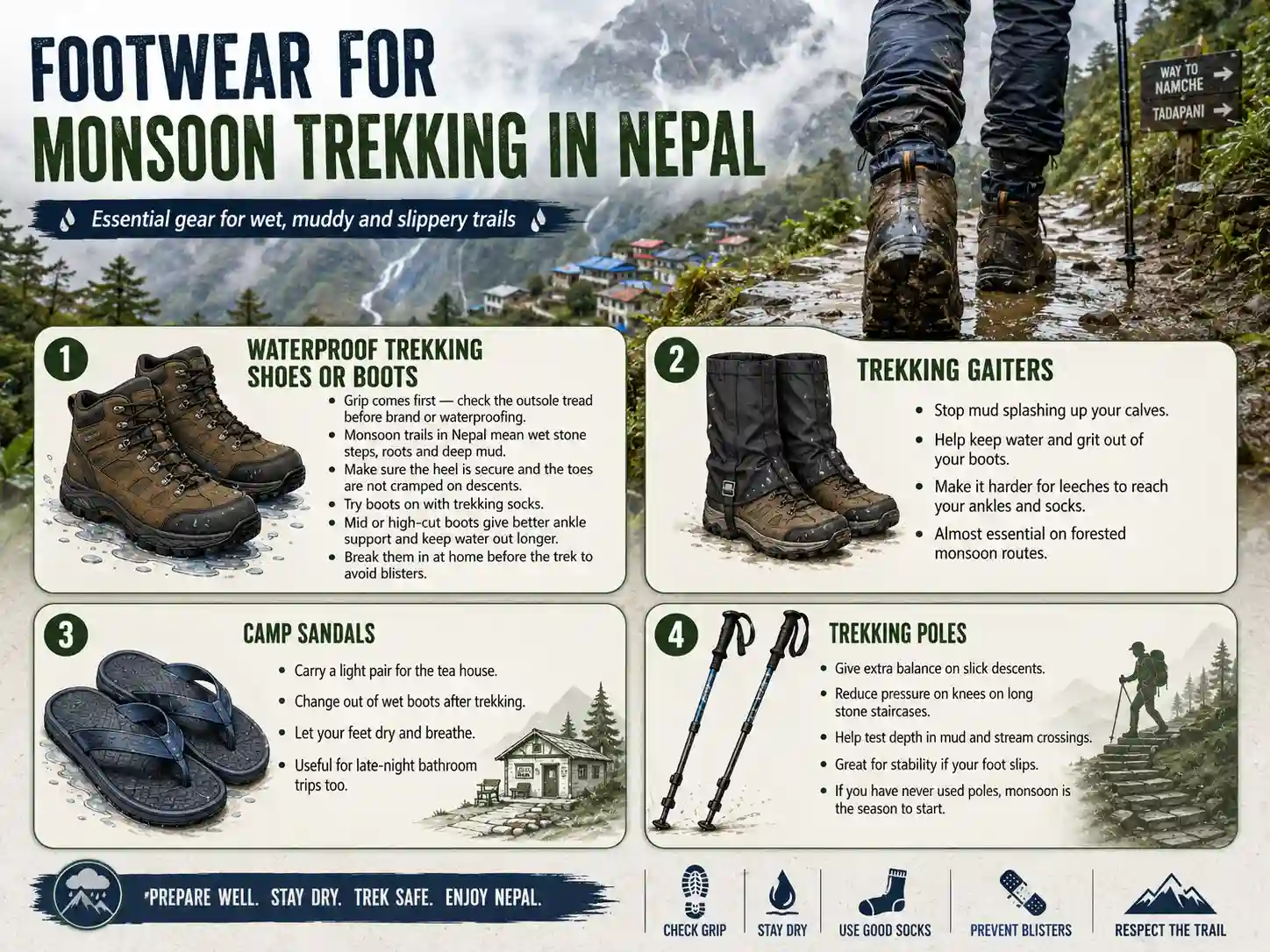 Footwear for Monsoon Trekking in Nepal